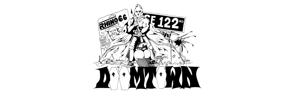 Original black and white Doomtown illustration hand drawn by Raw Deal 
