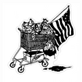 Black and White original illustration drawn by Raw Deal of a shopping kart full with an American flag